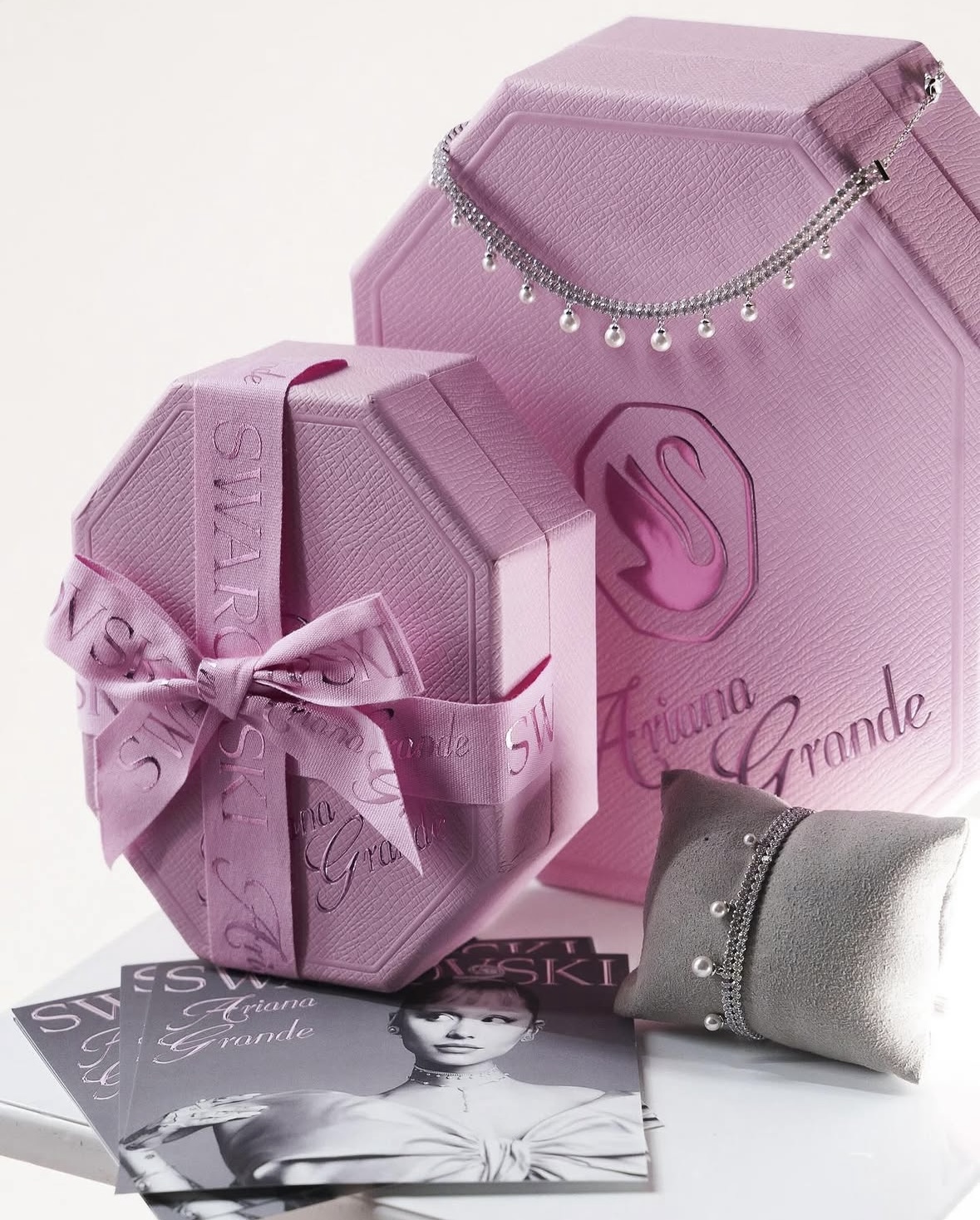 Swarovski jewelry in a pink gift presentation